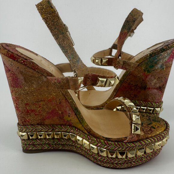 Louboutin Cork Bloom Cataclou Studded Wedges - Size 39 - Picture 7 of 10